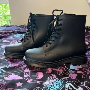 Black rubber combat rain boots - Bamboo - Size 9